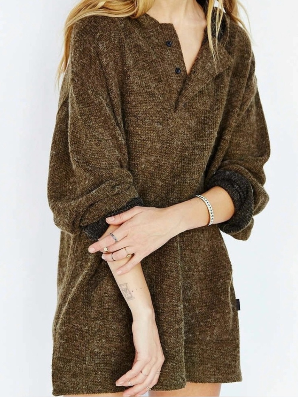 UNIF Size M Hooded Poncho Sweater Pullover Hoodie Olive Green Brown